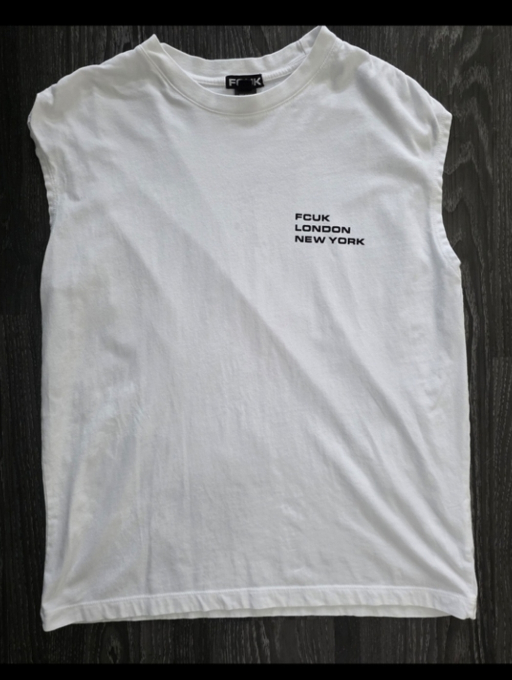 French Connection FCUK  Logo Muscle Tee | White Unisex Graphic Top Sz xs
